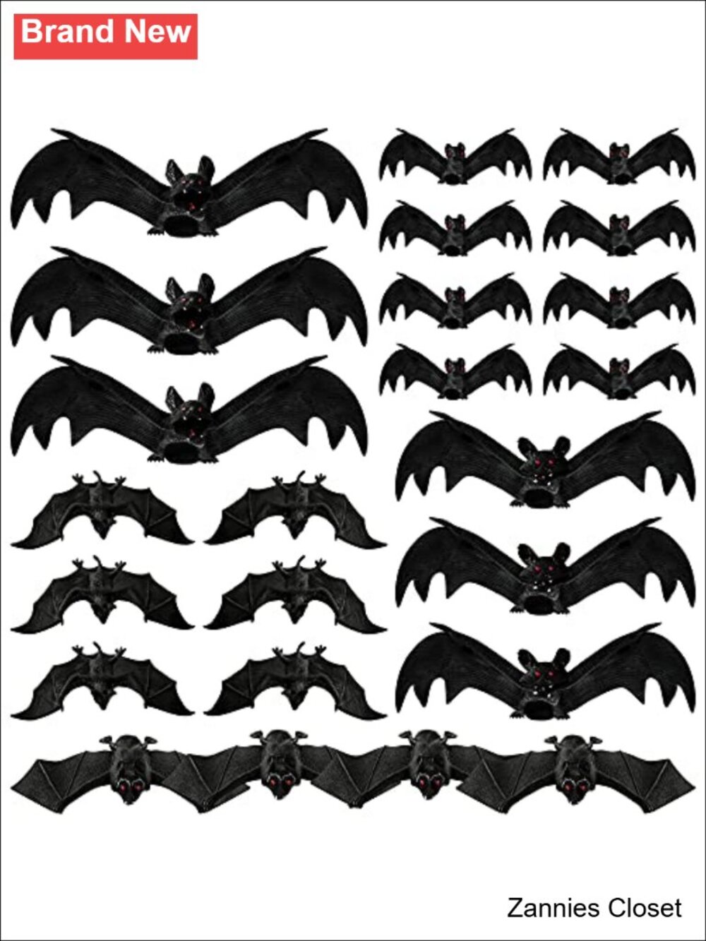 👻 24PCS Halloween Hanging Bats 5 Sizes Realistic 3D Bat Decorations